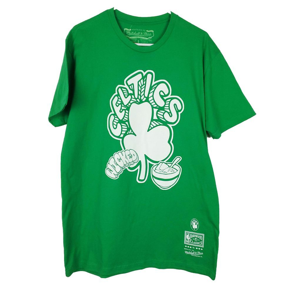 Boston Celtics Mitchell & Ness NBA L Large‎ Shirt Wicked Salsa Green White NWT